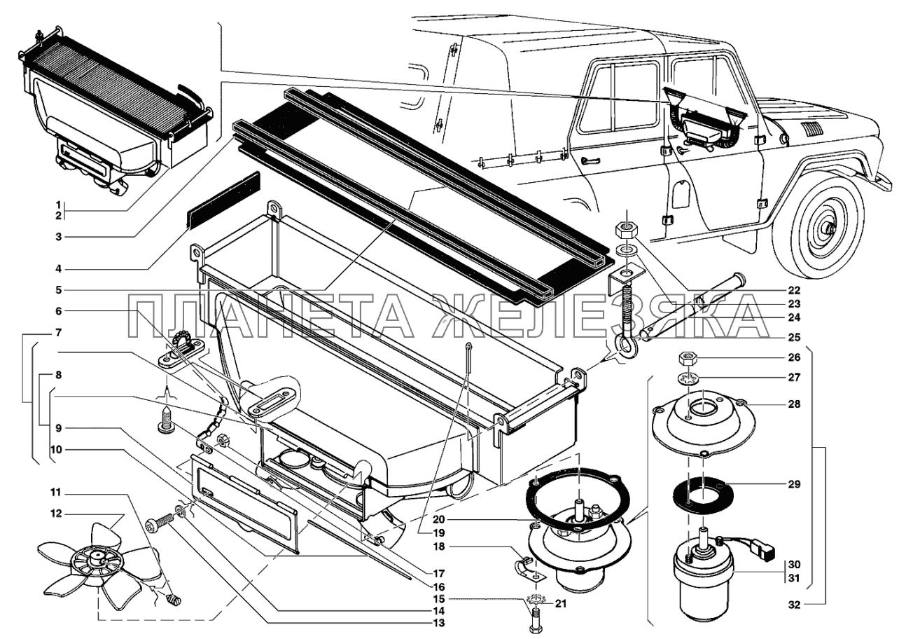 Отопление кузова и трубопроводы УАЗ-31519